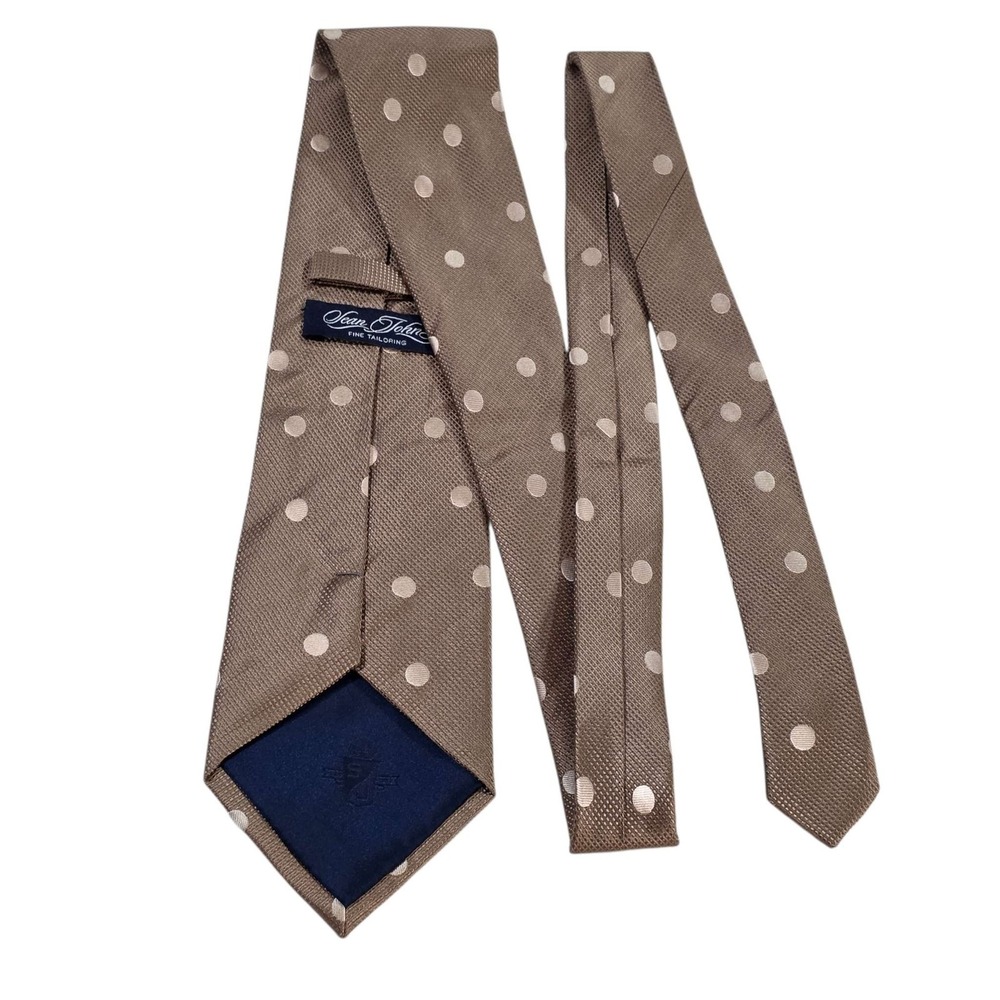 Sean John Polka Dot Silk Necktie Tan Beige Fine Tailoring Men's Designer Busines
